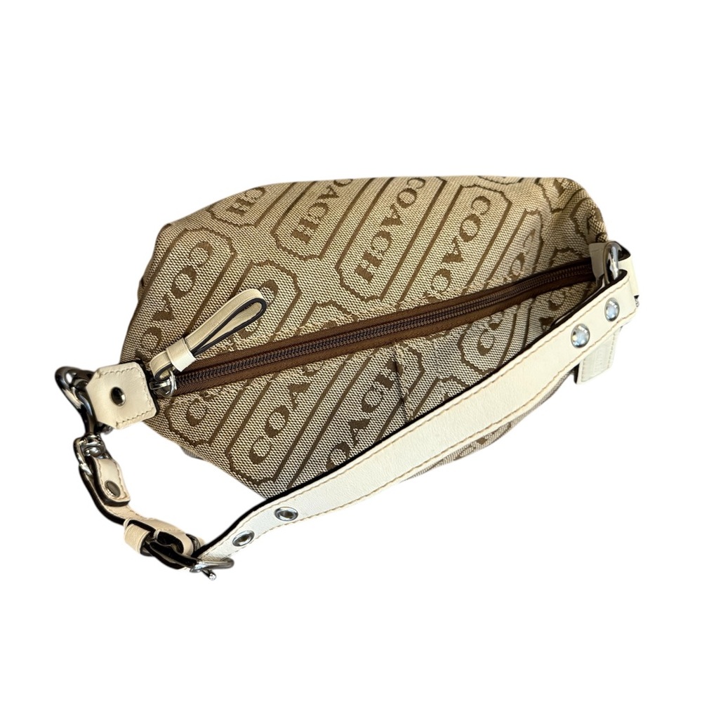 COACH Signature Tan White Demi Mini Pochette Baguette Logo Striped Purse Bag Y2K - Picture 7 of 14